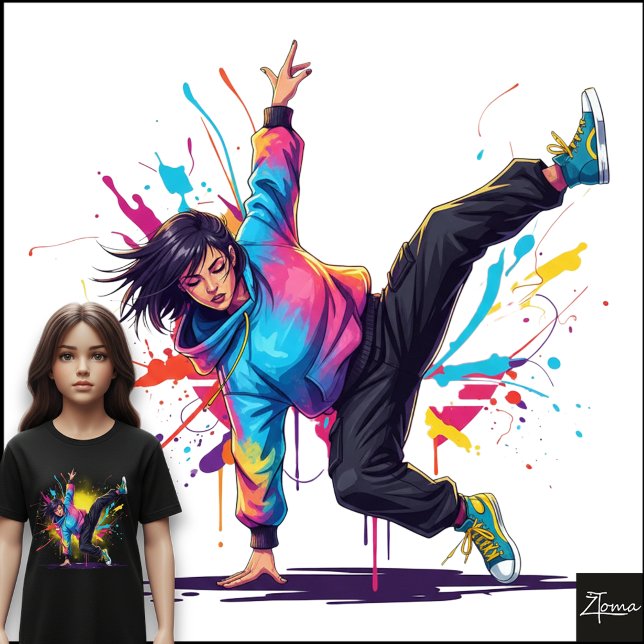 Tie-Dye-Tänzerin Breakdance-Pose Spritzkunst Tri-Blend Shirt (Von Creator hochgeladen)