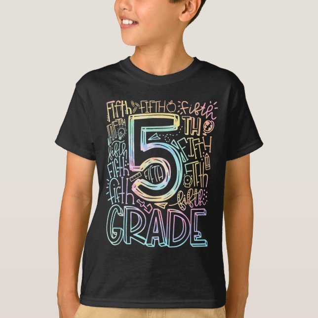 Tie Dye Typografie-Team der fünften Klasse Fünfte  T-Shirt (Vorderseite)