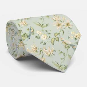 TIE ONE ON Vintage Pastel Weiße Blumen Blaue Vögel Krawatte