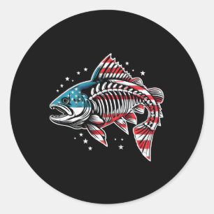 Tied Dye Skelett Lachs Amerikanisch 4. Juli Fisch  Runder Aufkleber