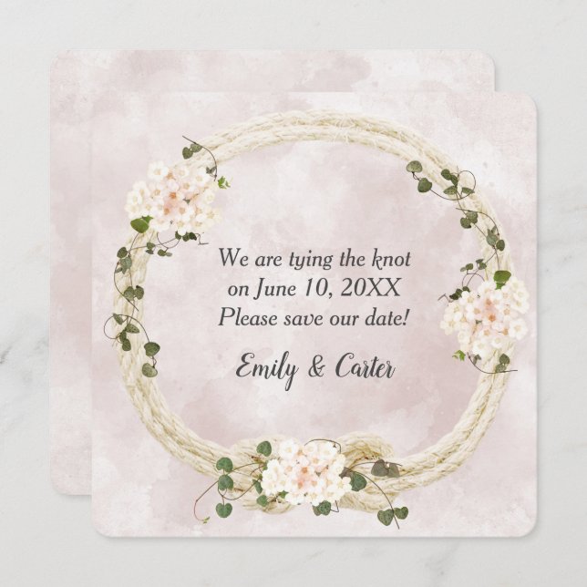 Tied Rope mit Hydrangea Bouquets Save The Date (Vorne/Hinten)