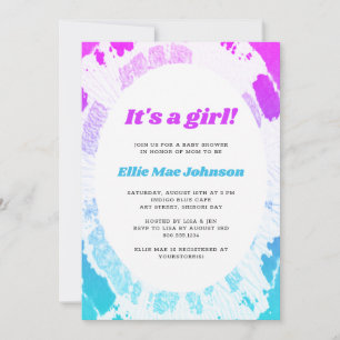 Tiedye-Baby-Shower-Einladung, es ist ein Mädchen Einladung