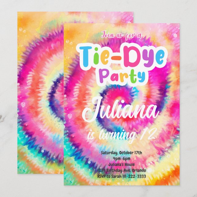 Tiedye Birthday Invite Einladung (Vorne/Hinten)