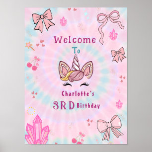 Tiedye-Einhorn-Coquette-Bogen-Geburtstags-Willkomm Poster