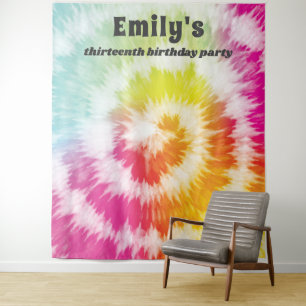 Tiedye-Geburtstagsfeier-Regenbogen-Hippie-Kulisse Wandteppich