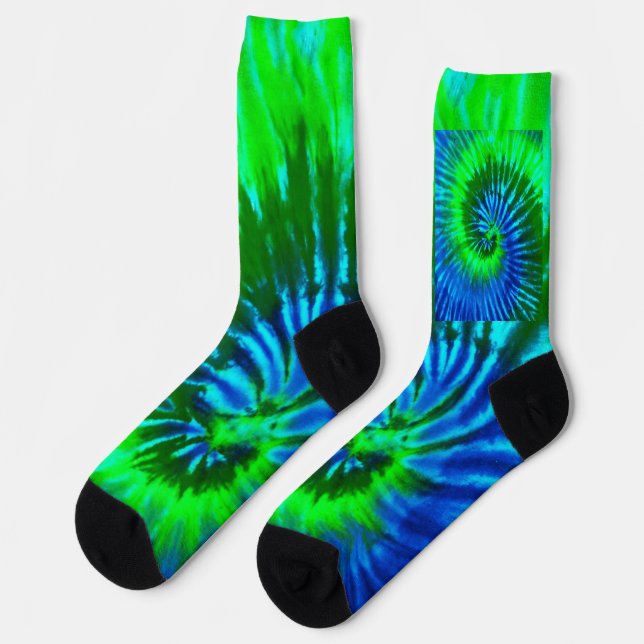 Tiedye Grün und Blau Design Socken (Linkes Detail)