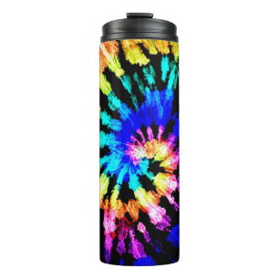 Tiedye-Muster. Handgezeichnetes Regenbogen-Shibori Thermosbecher