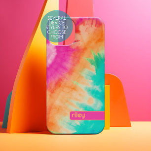 Tiedye-Muster Hot Pink Orange Teal - benutzerdefin iPhone 15 Hülle