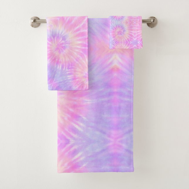 Tiedye Pastel Rainbow Spiral Hippie Gefärbte Krawa Badhandtuch Set (Insitu)