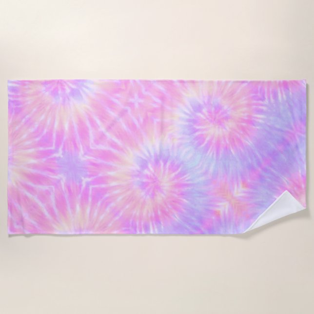 Tiedye Pastel Rainbow Spiral Hippie Gefärbte Krawa Strandtuch (Vorderseite)