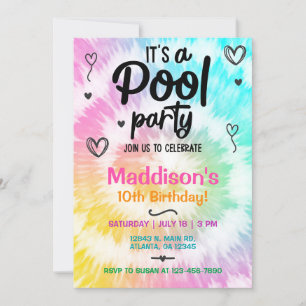 TieDye Pool Party Girl Geburtstag einladen. Einladung