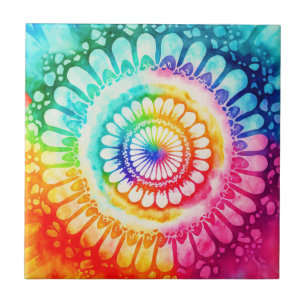 Tiedye-Regenbogenfarben Retro-Hippie Groovy  Fliese
