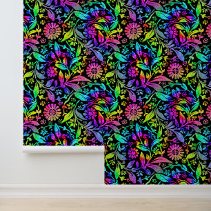 Tiedye Retro Hippie Blumenmuster Farbige Blüten Tapete