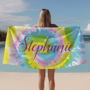 Tiedye-Swirbel Gelb Blau Personalisiert Sommer  Strandtuch