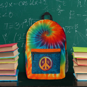 Tiedye-Wirbel-Friedenszeichen-Monogramm Bedruckter Rucksack