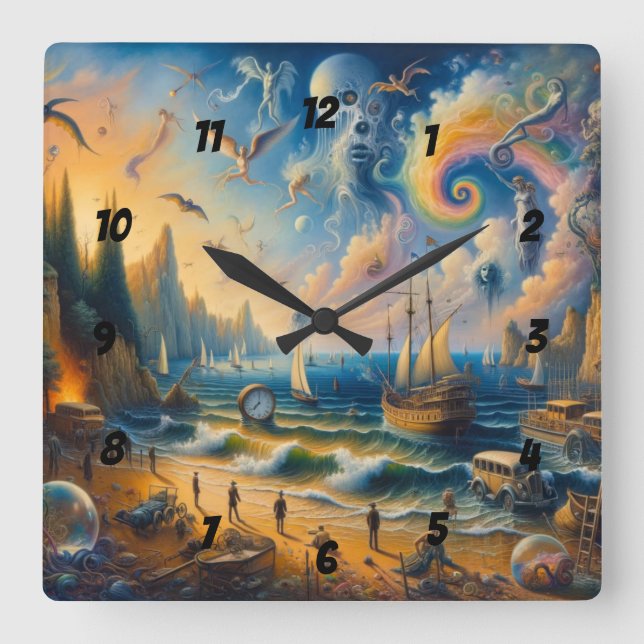 Tief am Meer: Eine surreale Küstenlandschaft Quadratische Wanduhr (Vorderseite)