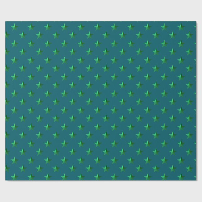 Tief Aquamarine blaugrüne Sterne Geschenkpapier (Flach)