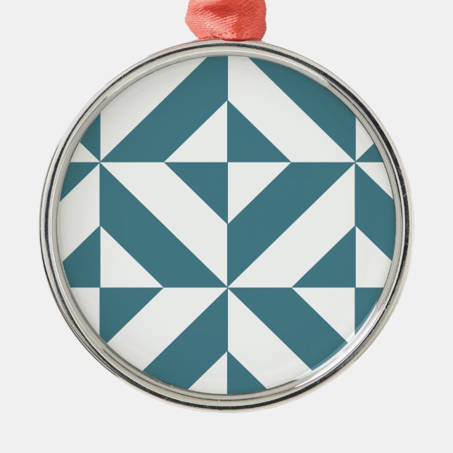 Tief Aquamarines Green Geometric Deko Cube Pattern Silbernes Ornament (Vorne)