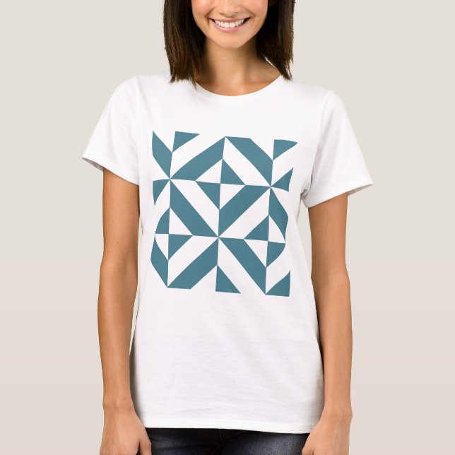 Tief Aquamarines Green Geometric Deko Cube Pattern T-Shirt (Vorderseite)