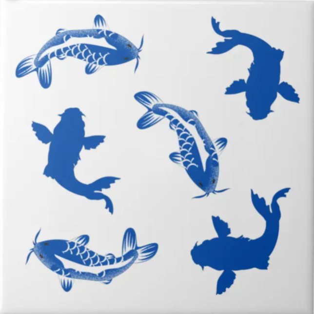 Tief blau und weiß Japanischer Vintager Koi-Fisch  Fliese (Von Creator hochgeladen)