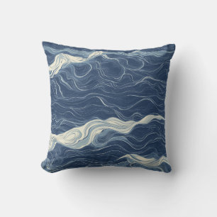 Tief blauer Ozean Linie Art Throw Kissen
