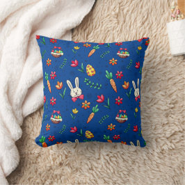 Tief blaues Ostermuster Throw Kissen
