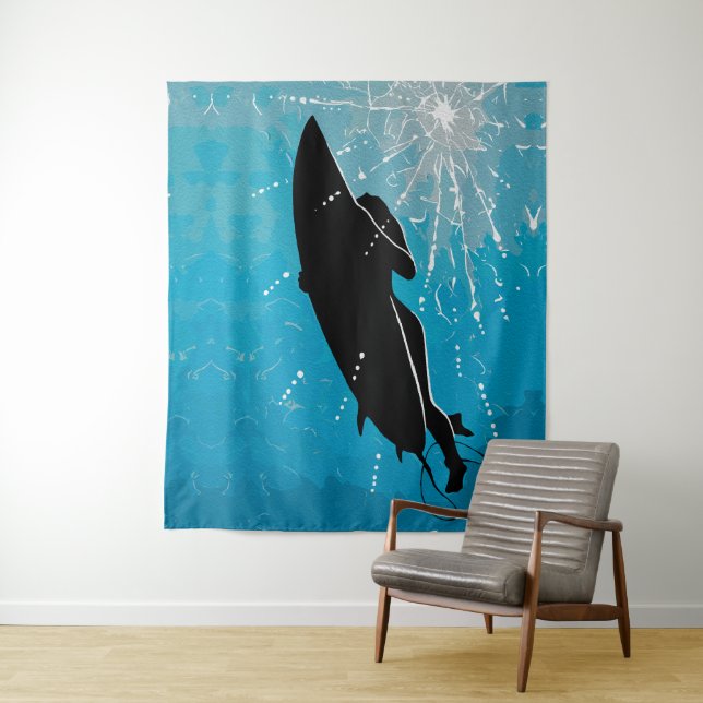 Tief eintauchen – Des Surfers Unterwasserreise Wandteppich (Beispiel)