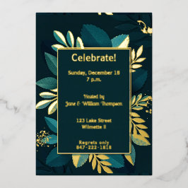 Tief grüne Blätter Gilded Folieneinladung