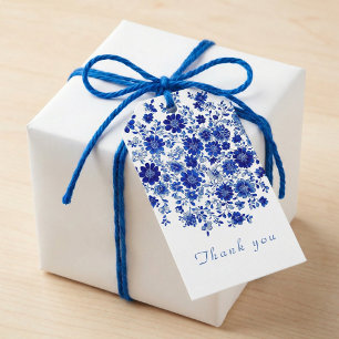 Tief indigoblaue Aquarell-Blumen-Dankeschön Geschenkanhänger