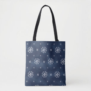 Tief indigofarbene, ethnisch-blumige Tie-Dye-Tasch