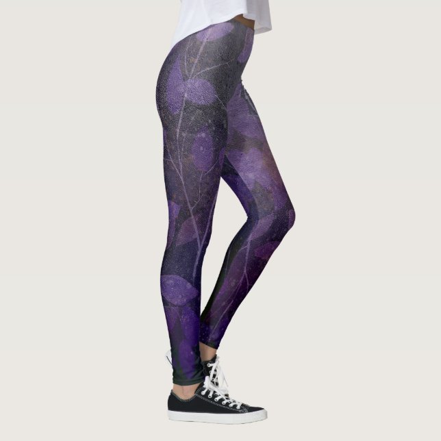 Tief Lila Leaf Abstrakt Leggings (Rechts)
