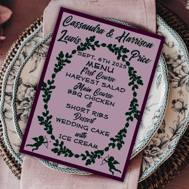 Tief Lila rustikale Hochzeit Menükarte (Von Creator hochgeladen)