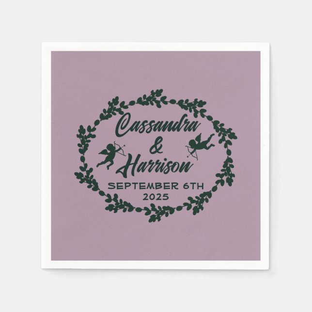 Tief Lila rustikaler Hochzeitcocktail Serviette (Vorderseite)