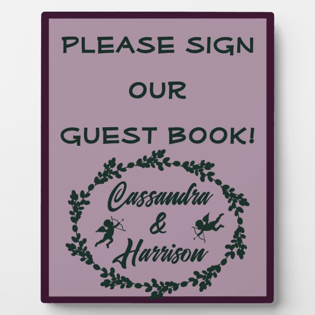 Tief Lila rustikales Gästebuch Fotoplatte (Vorderseite)