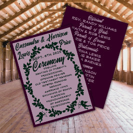 Tief Lila rustikales Hochzeitsprogramm Menükarte