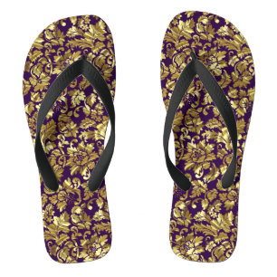 Tief Lila und goldene Blumenmasken Flip Flops