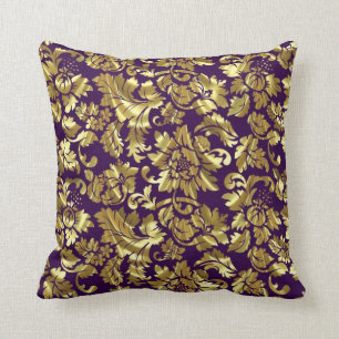Tief Lila und goldene Blumenmasken Kissen