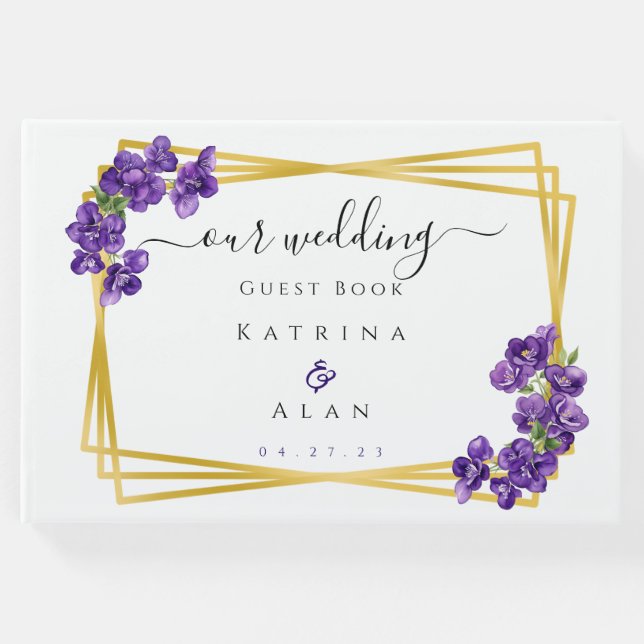 Tief Lila Violets Hochzeitengast Gästebuch (Vorderseite)