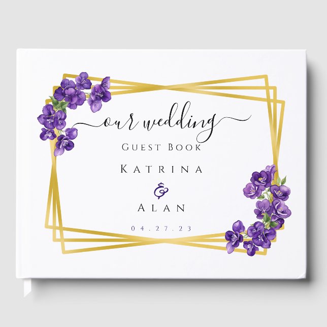 Tief Lila Violets Hochzeitengast Gästebuch (Vorderseite)