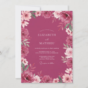 Tief Magenta Blütenhochzeit Einladung