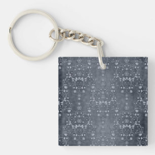 Tief Pewter Silvery Gray Floral Damask Muster Schlüsselanhänger