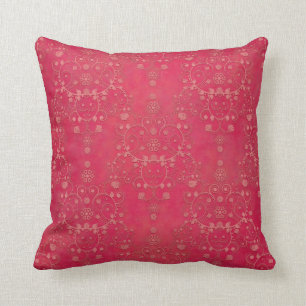 Tief rosa, florales Damaskusmuster Kissen
