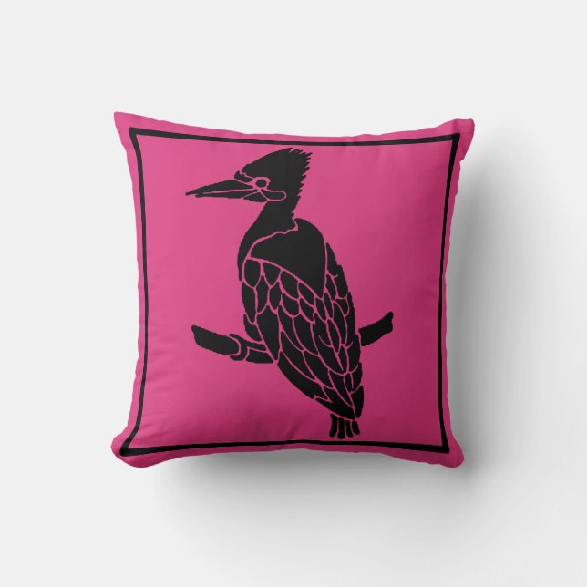 Tief rosa mit schwarzem Vogelkissen Kissen (Vorderseite)