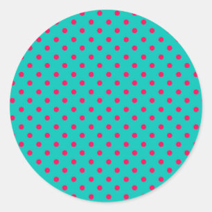 Tief rosa Punkte auf Aqua Blue Runder Aufkleber
