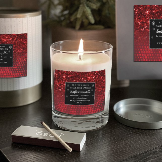 Tief rote Imitate Glitzer Lights Ingredients Lebensmitteletikett (#zazzlemade #zazzlelabel #zazzlesticker #deepred #cristmas #rcandlelabel #snowflake #glitterred  )