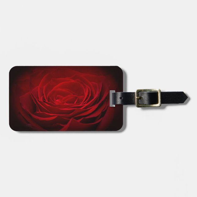 Tief rote Rose auf schwarz Gepäckanhänger (Vorderseite horizontal)
