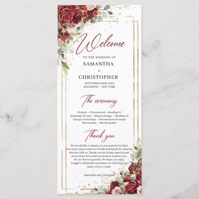 Tief Rote Rosen Erröten Blume Eukalyptus-Programm Programm (Vorderseite)