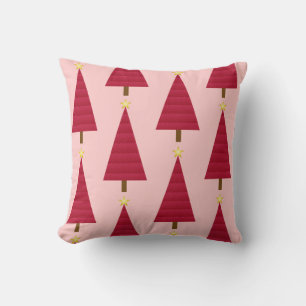 Tief roter Damast, moderner Weihnachtsbaum Kissen