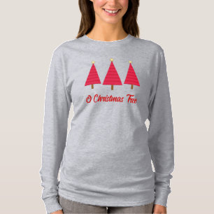 Tief roter Damast, moderner Weihnachtsbaum T-Shirt