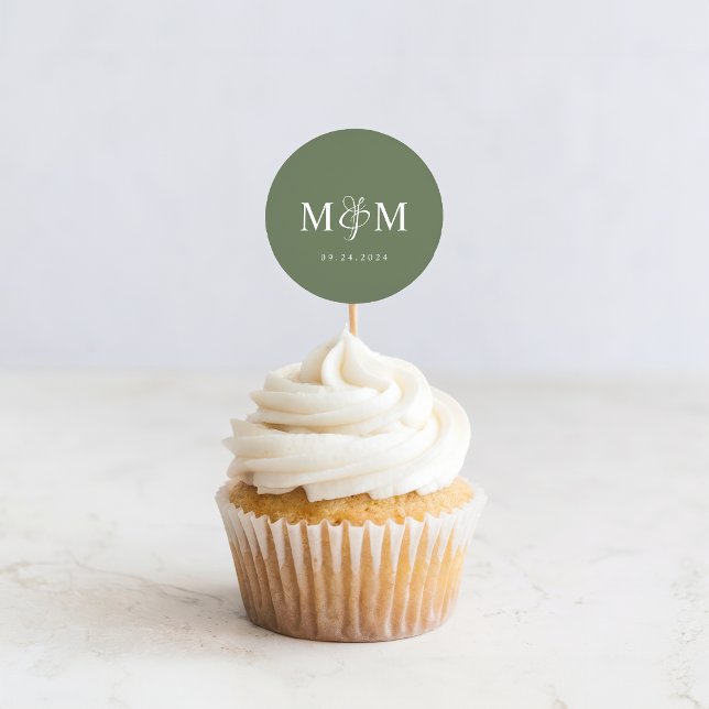 Tief-Sage-Grüne Monogramm-Hochzeitsskalender Umsch Runder Aufkleber (Von Creator hochgeladen)